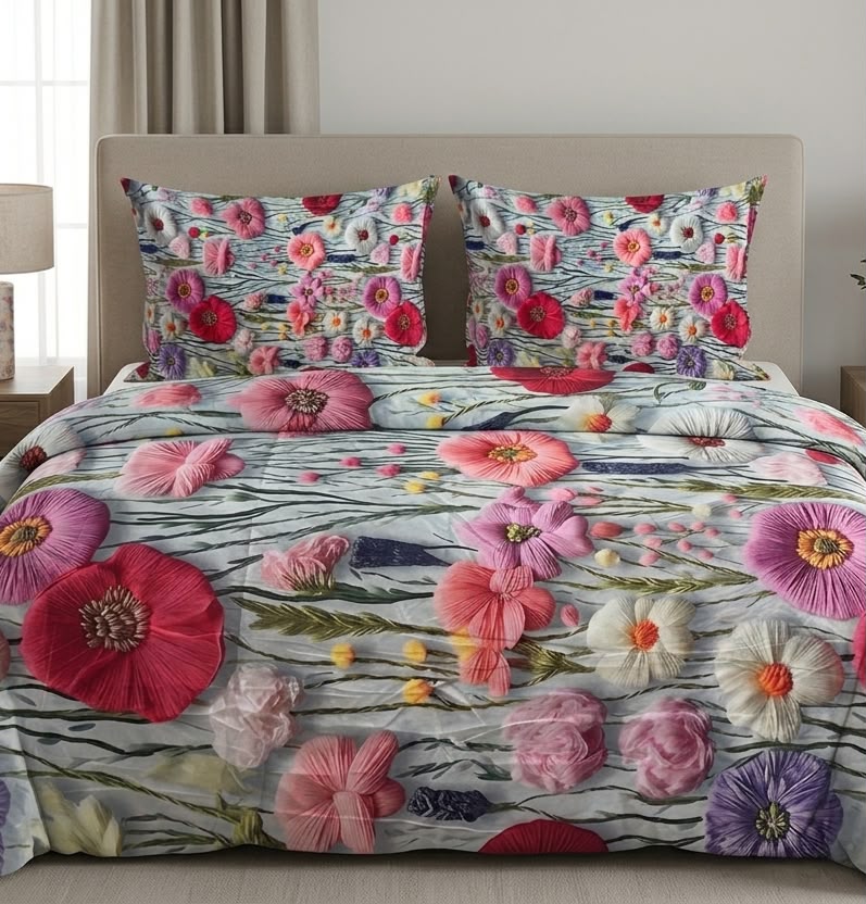 3D Bedsheet- D16 Emb Flower O3