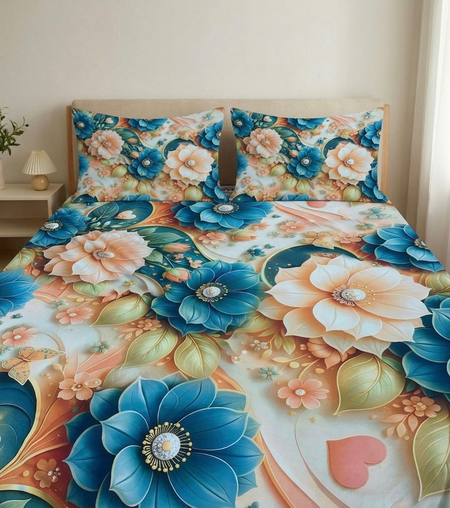 3D Bedsheet- D9 Multi Peach