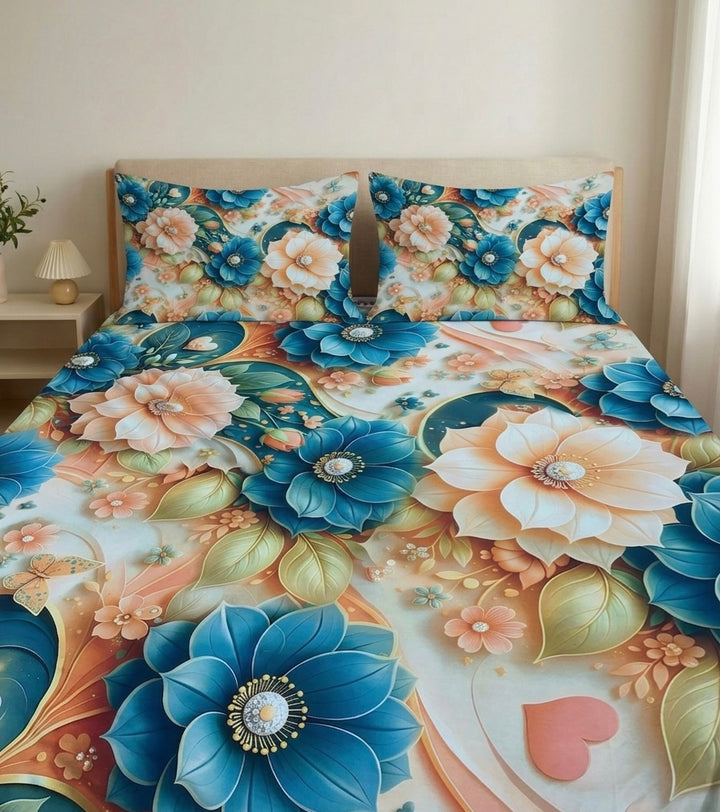 3D Bedsheet- D9 Multi Peach