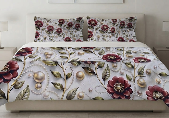 3D Bedsheet- Red Pearls