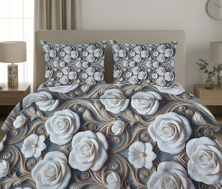3D Bedsheet- D15 Roses Grey