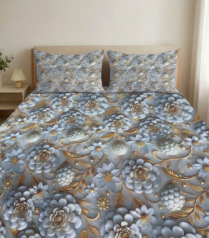 3D Bedsheet- D24 Diamond Gold