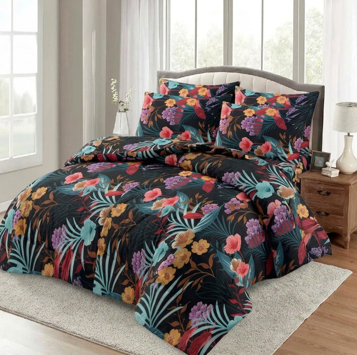 Duvet Set-Black Ocean Floral 6-Pcs