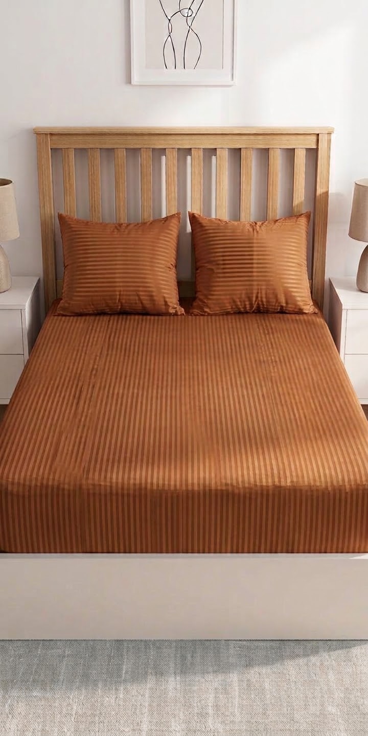 Rusty Satin Stripe - Fitted Sheet Set