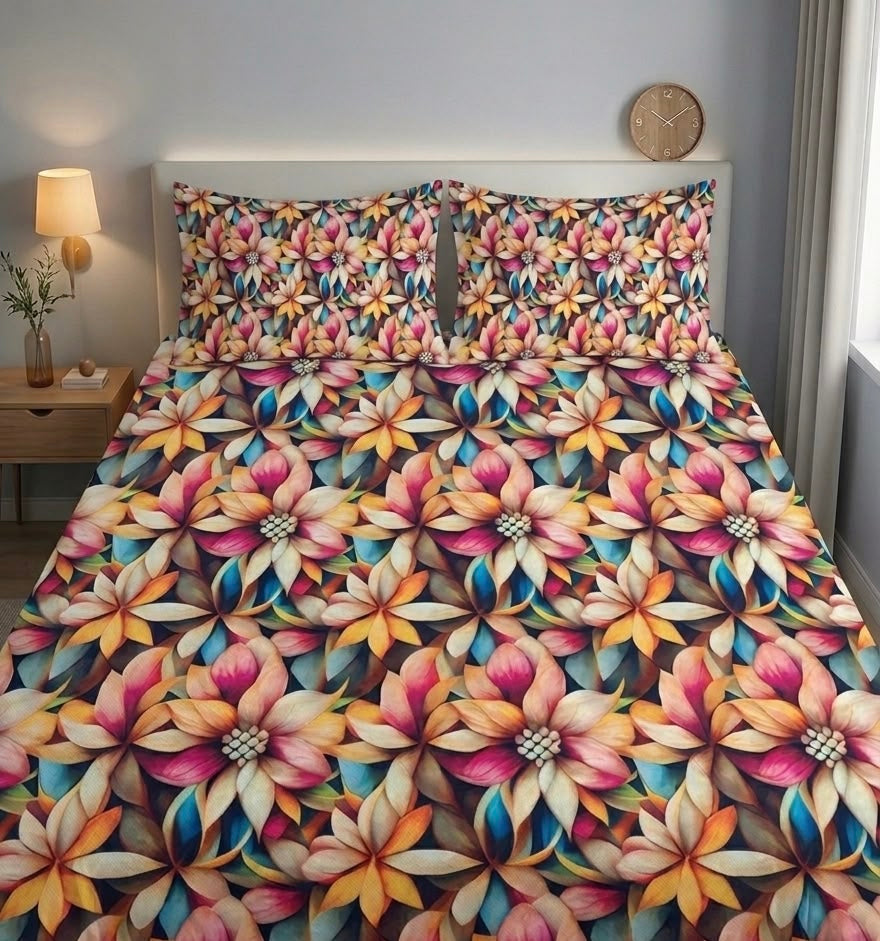 3D Bedsheet- D10 Multi Garden