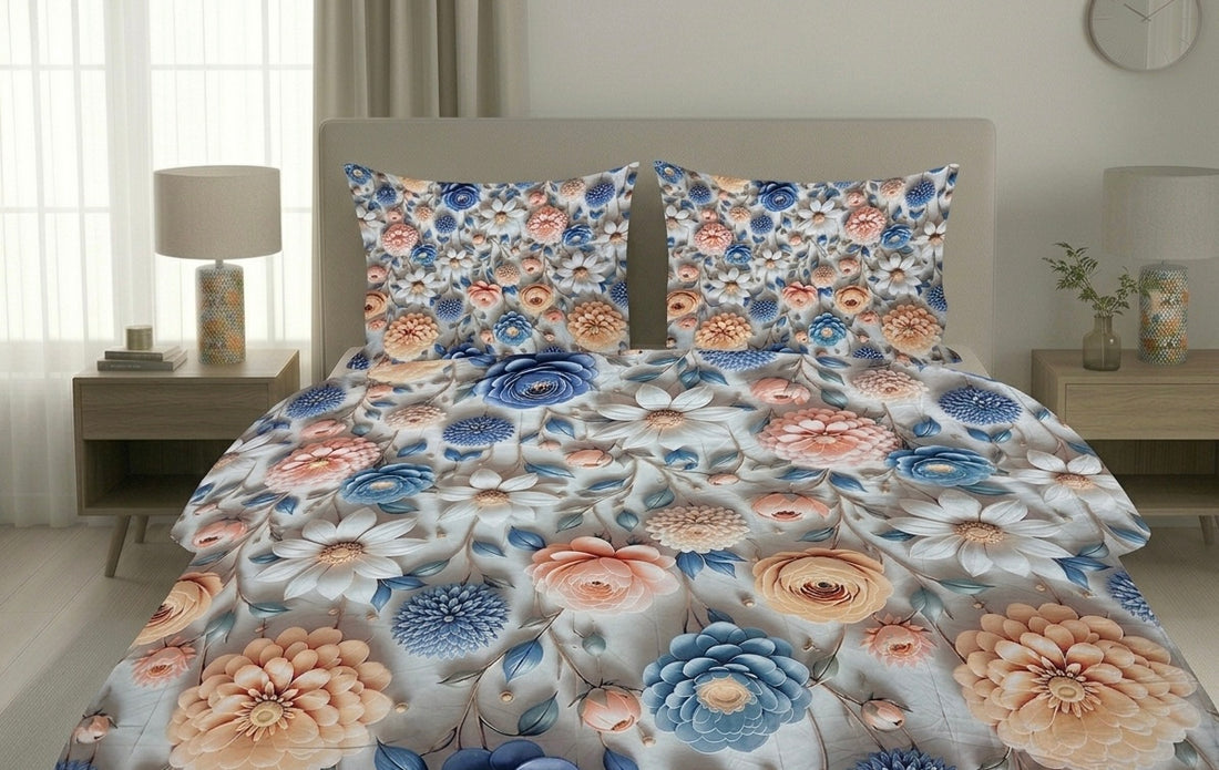 3D Bedsheet- D2 Peach Blue