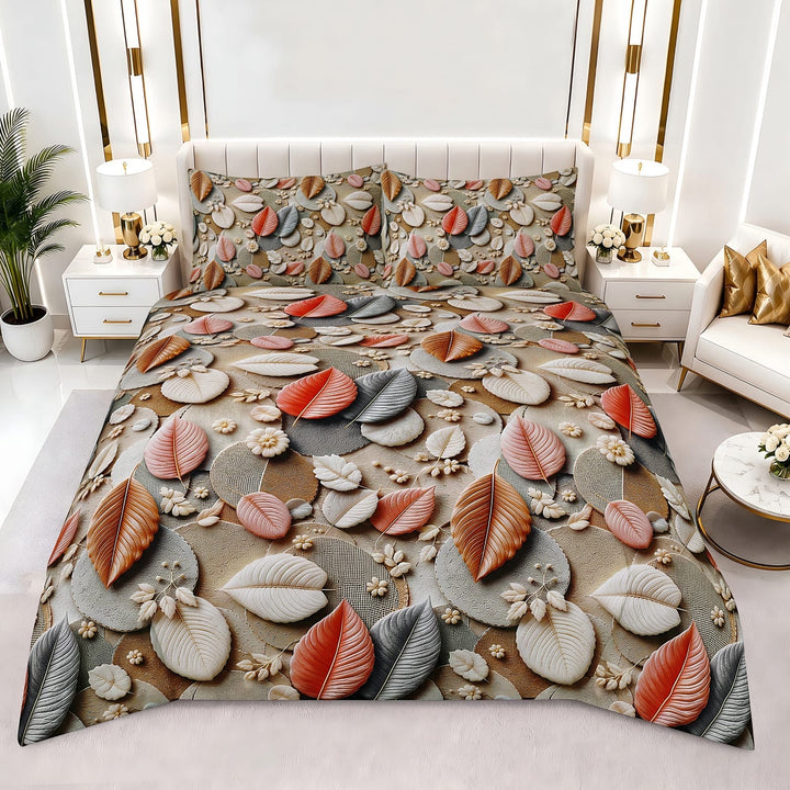3D Bedsheet- Winter Leaf
