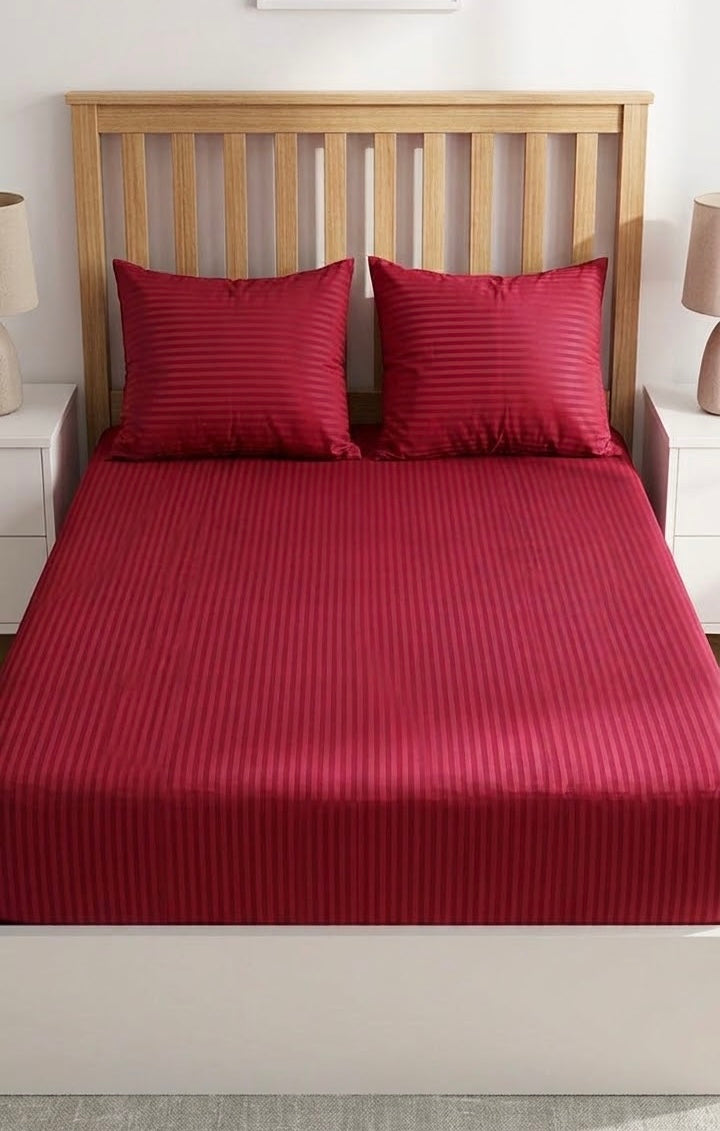 Red Satin Stripe - Fitted Sheet Set