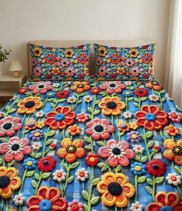 3D Bedsheet- D5 Emb Flowers