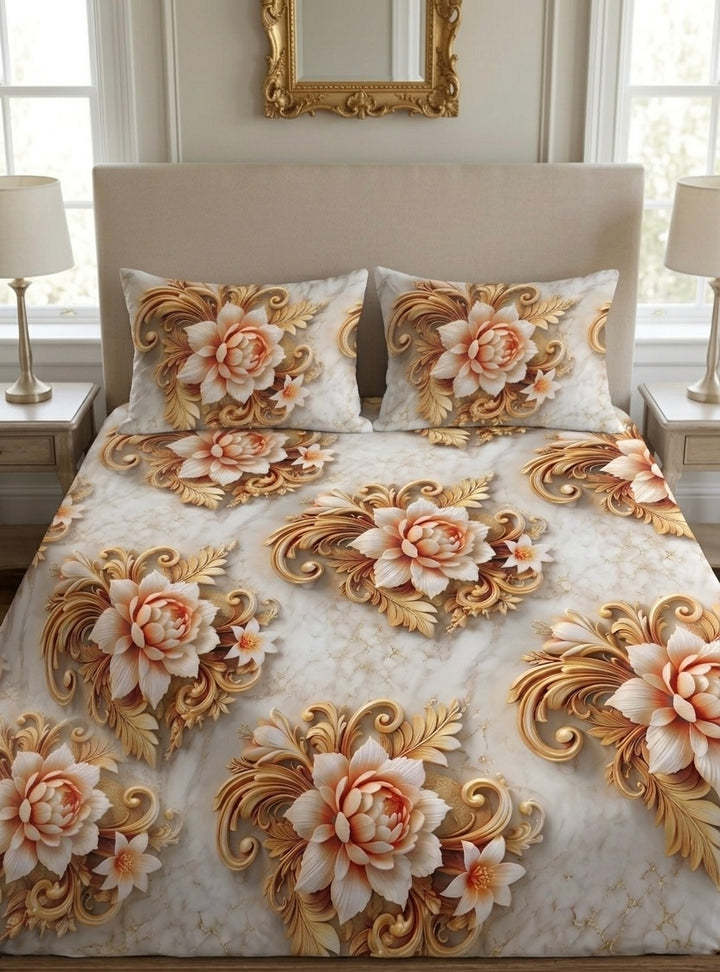 3D Bedsheet- D3 Peach Golden