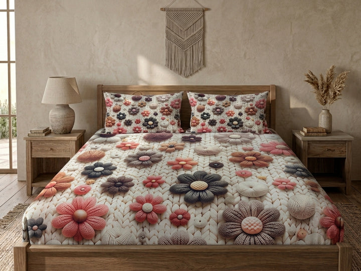 3D Bedsheet- Emb Floral Beige
