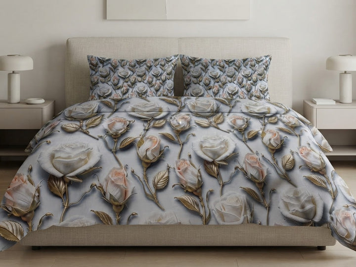 3D Bedsheet- Roses Whit Bunch