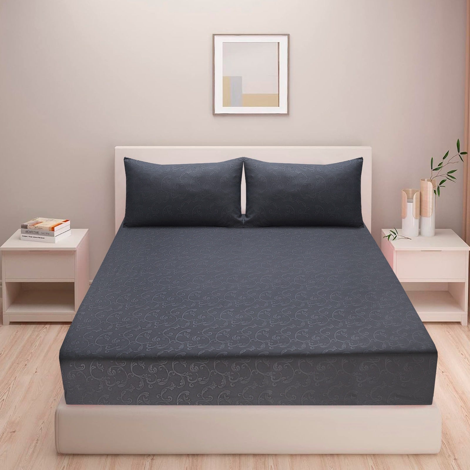 Smoke Grey - Fitted Sheet Set - King Cotton Punch