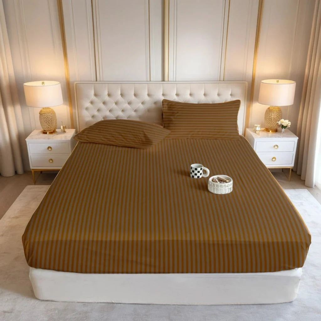 Copper Satin Stripe - Fitted Sheet Set